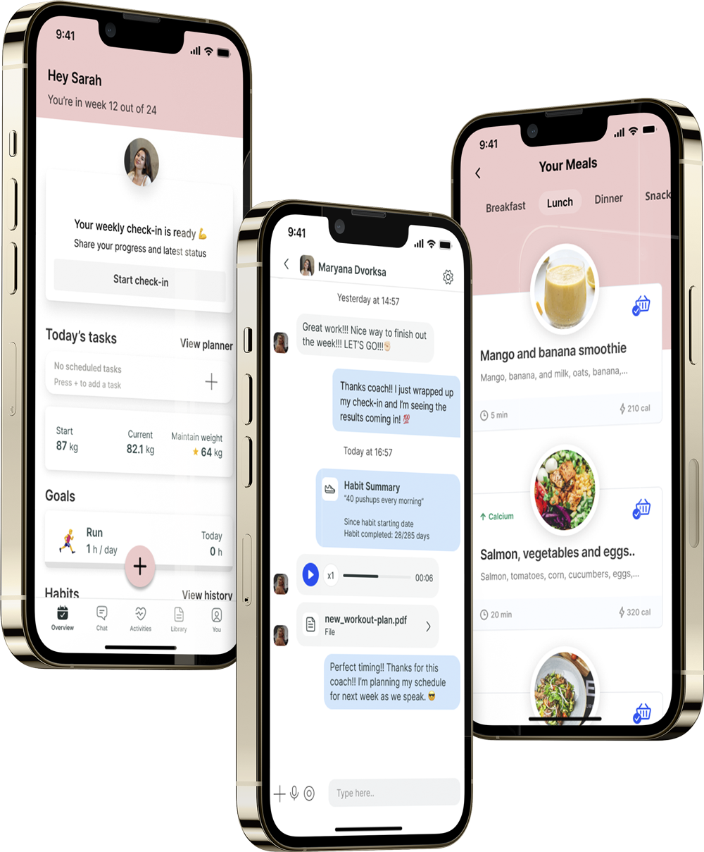 A mockup of the coaching app showcasing the features.